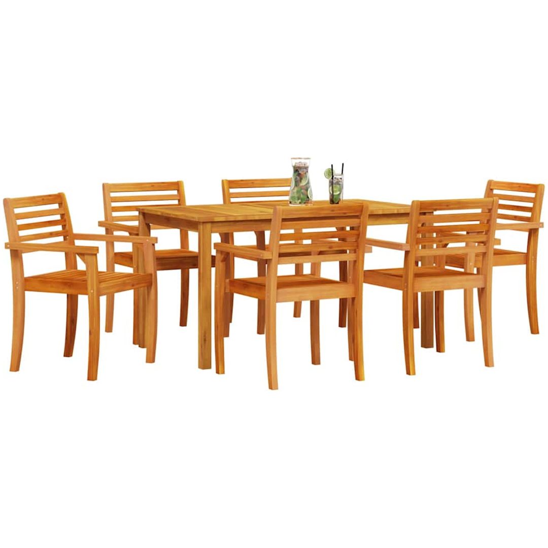 Trädgårdsmatgrupp 7 pcs Brun Solid akaciaträ vidaXL 140 x 80 x 74 cm – bild 3