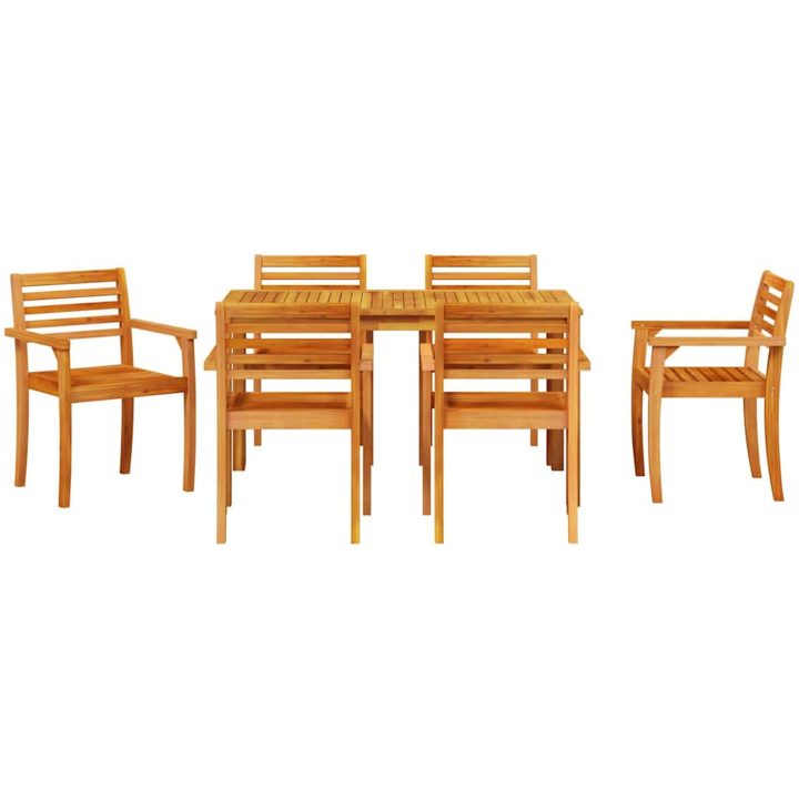 Trädgårdsmatgrupp 7 pcs Brun Solid akaciaträ vidaXL 140 x 80 x 74 cm – bild 7