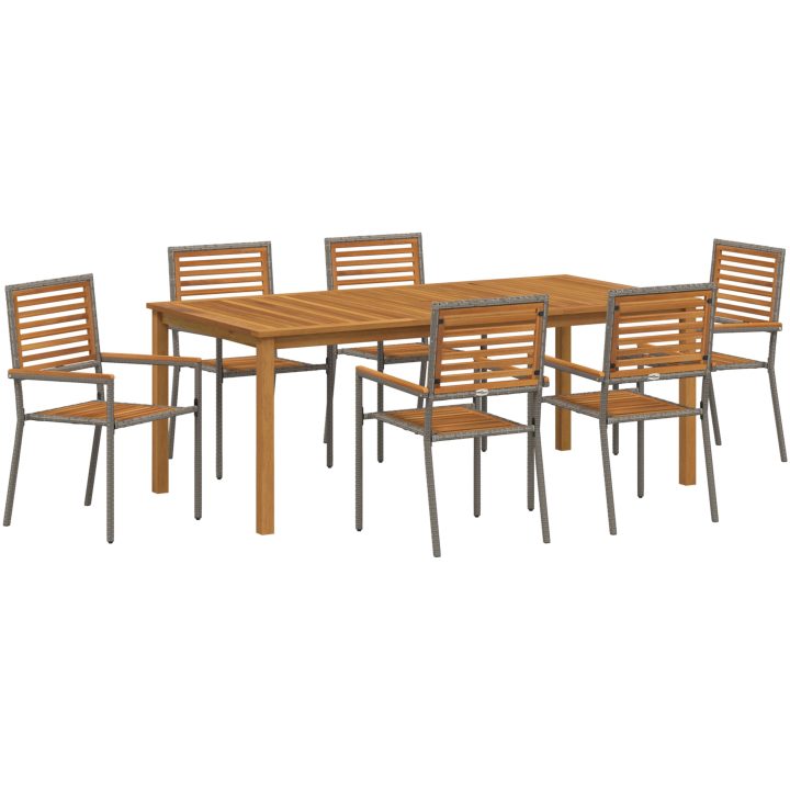 Trädgårdsmatgrupp 7 pcs Grå Metall & Trä vidaXL 200 x 100 x 74 cm – bild 2