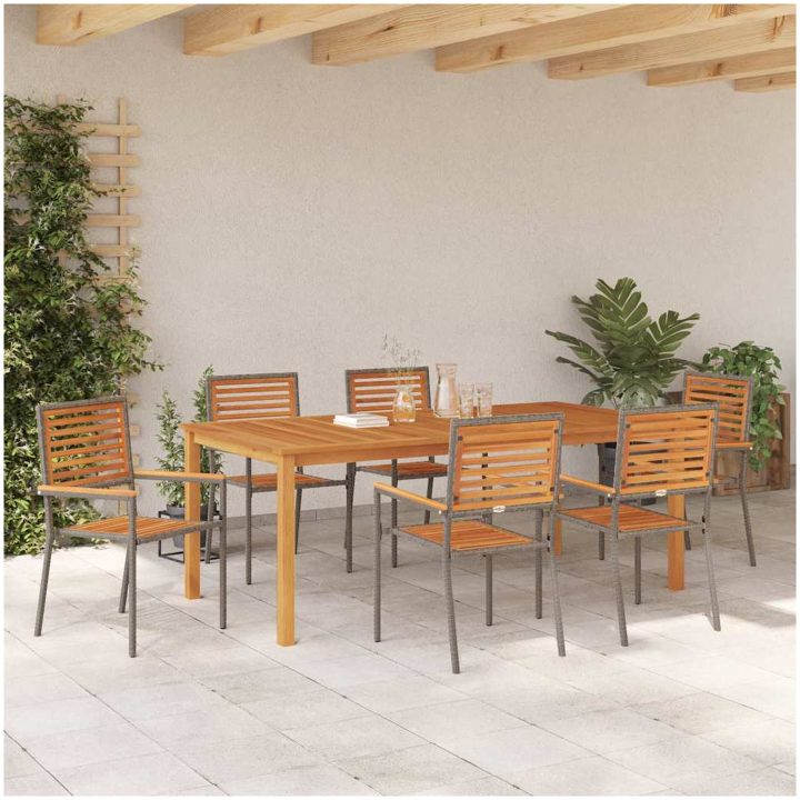 Trädgårdsmatgrupp 7 pcs Grå Metall & Trä vidaXL 200 x 100 x 74 cm – bild 4