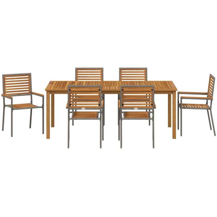 Trädgårdsmatgrupp 7 pcs Grå Metall & Trä vidaXL 200 x 100 x 74 cm – bild 7