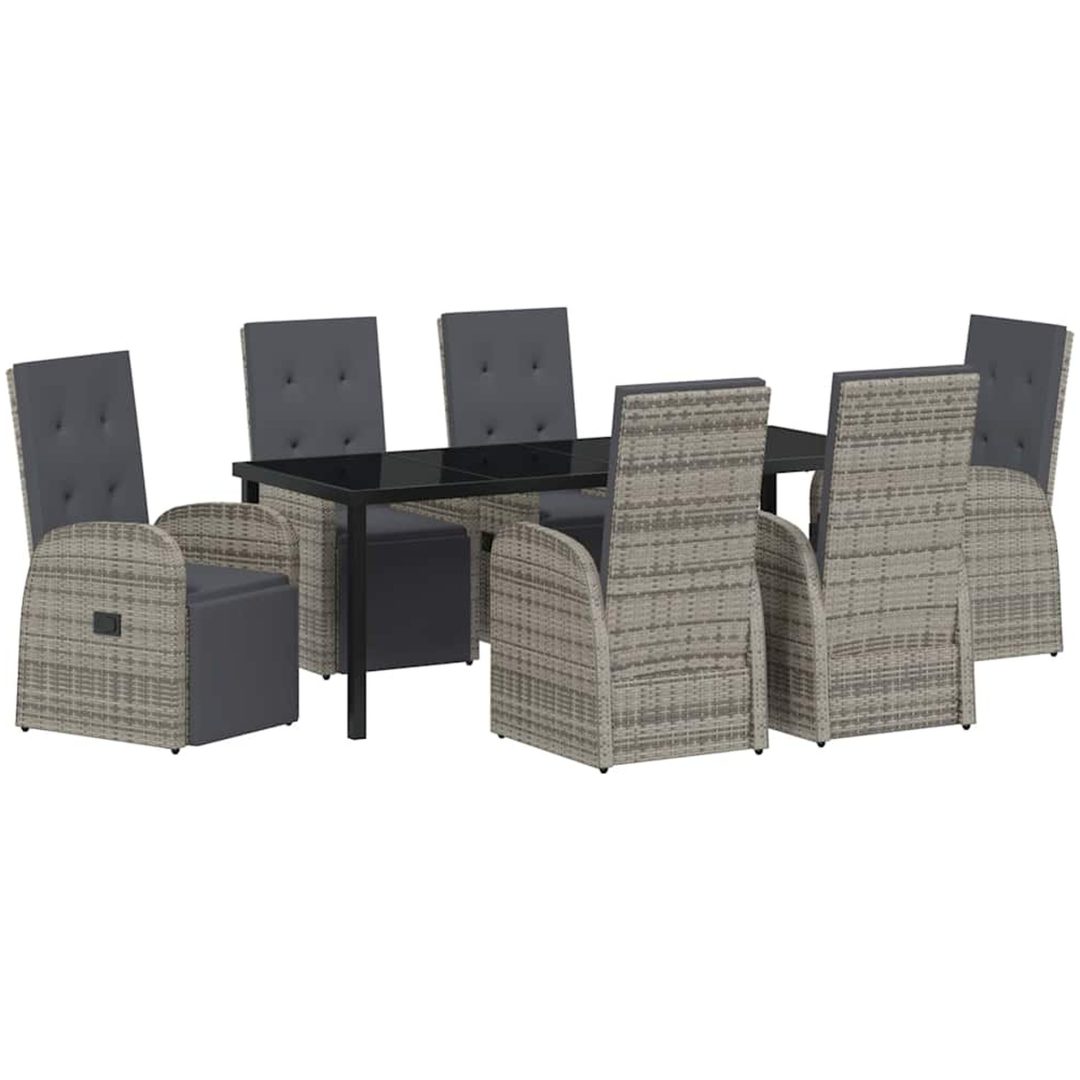 Trädgårdsmatgrupp 7 pcs Grå PE rotting vidaXL 200 x 80 x 73 cm – bild 2