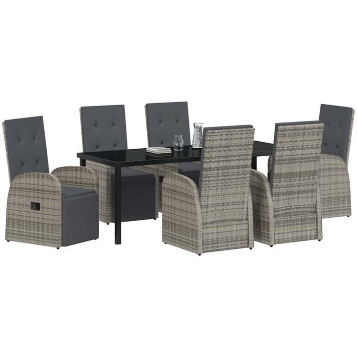 Trädgårdsmatgrupp 7 pcs Grå PE rotting vidaXL 200 x 80 x 73 cm – bild 3