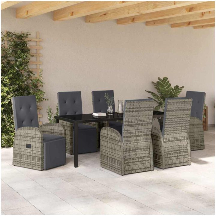 Trädgårdsmatgrupp 7 pcs Grå PE rotting vidaXL 200 x 80 x 73 cm – bild 4