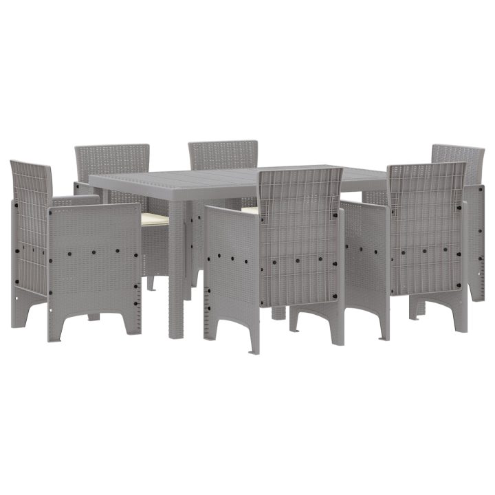 Trädgårdsmatgrupp 7 pcs Ljusgrå vidaXL 150 x 100 x 73 cm – bild 2