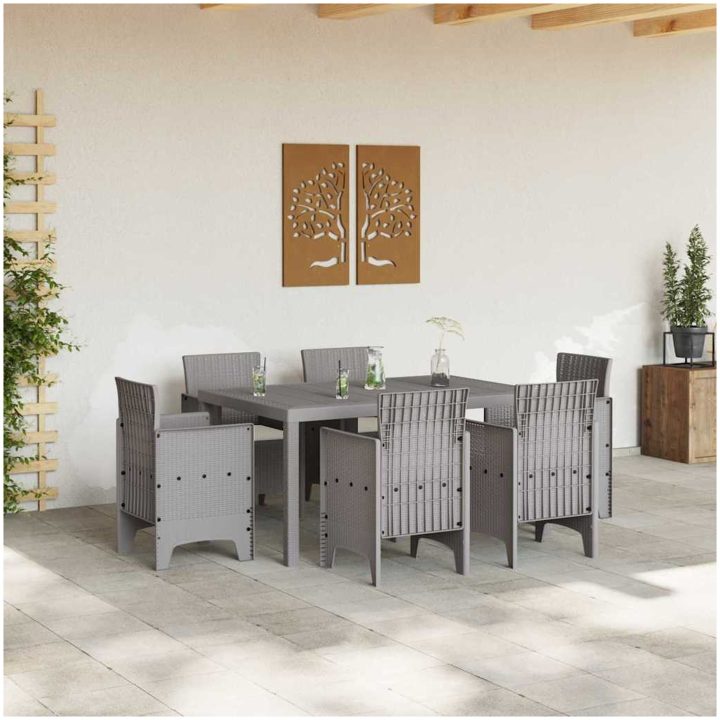 Trädgårdsmatgrupp 7 pcs Ljusgrå vidaXL 150 x 100 x 73 cm – bild 3