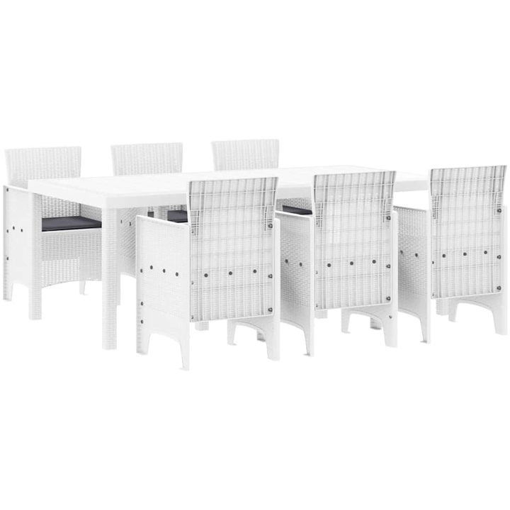 Trädgårdsmatgrupp 7 pcs Vit PE Rattan vidaXL 200 x 100 x 73 cm – bild 2