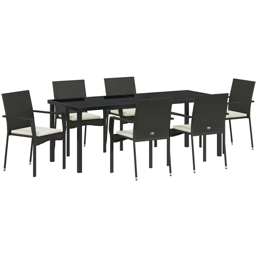 Trädgårdsmatgrupp med kudde 7 pcs Svart vidaXL 200 x 80 x 73 cm – bild 2