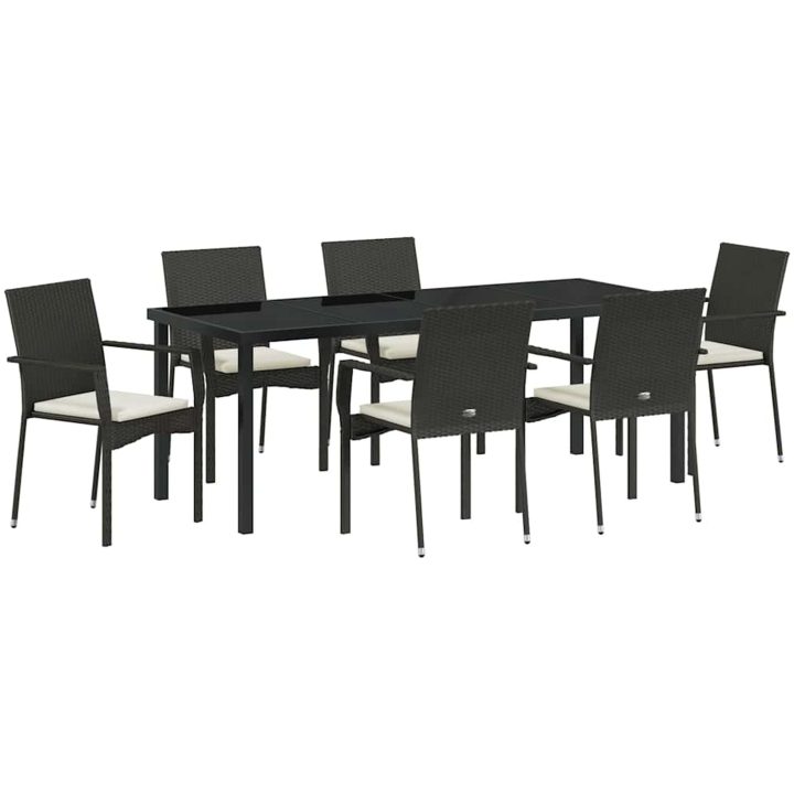 Trädgårdsmatgrupp med kudde 7 pcs Svart vidaXL 200 x 80 x 73 cm – bild 2