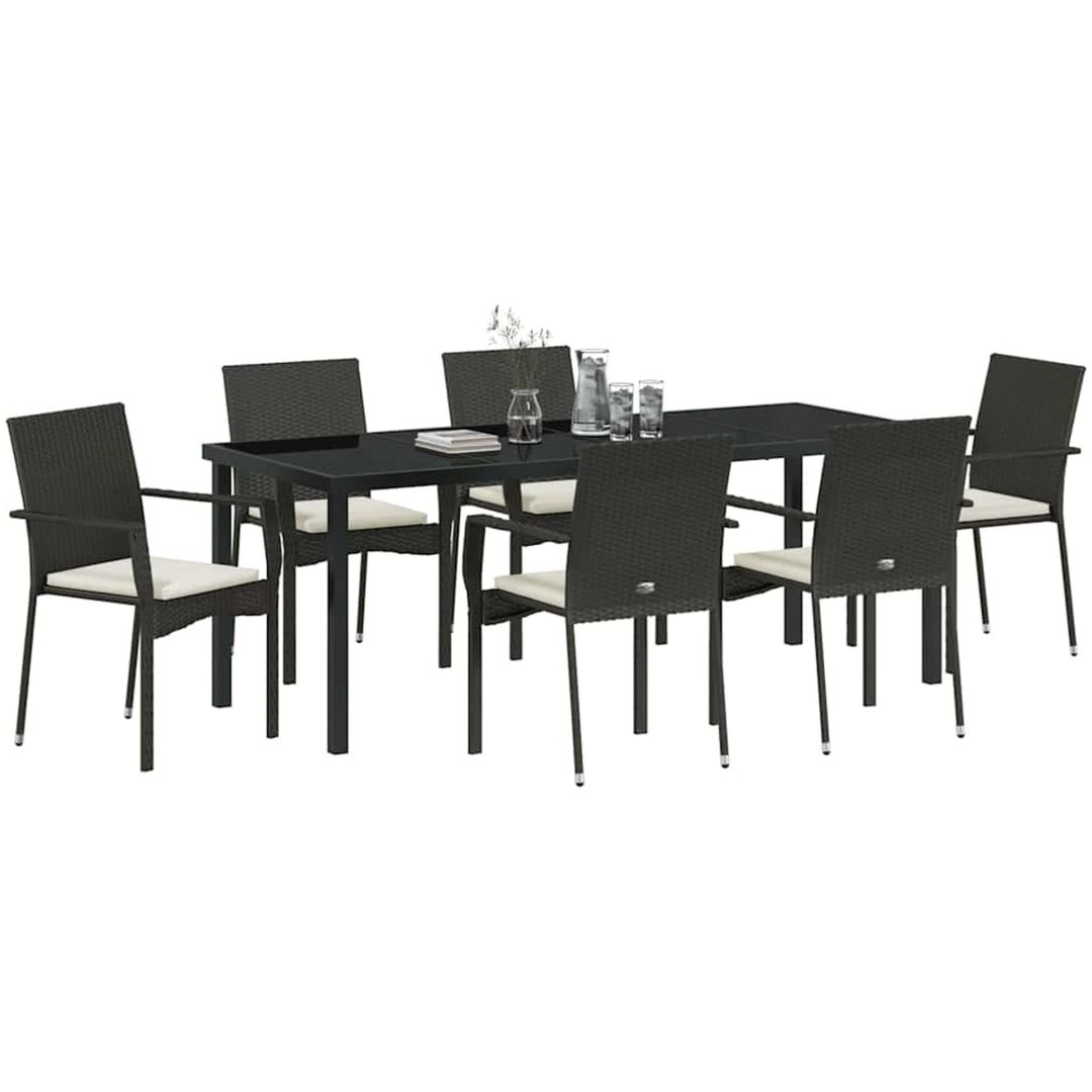 Trädgårdsmatgrupp med kudde 7 pcs Svart vidaXL 200 x 80 x 73 cm – bild 3