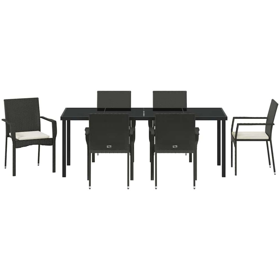 Trädgårdsmatgrupp med kudde 7 pcs Svart vidaXL 200 x 80 x 73 cm – bild 6