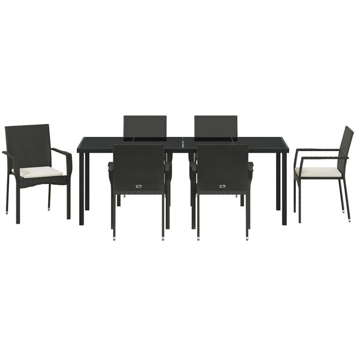 Trädgårdsmatgrupp med kudde 7 pcs Svart vidaXL 200 x 80 x 73 cm – bild 6