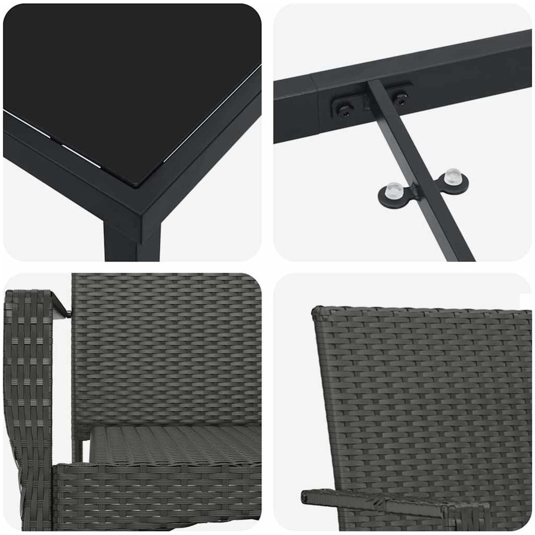 Trädgårdsmatgrupp med kudde 7 pcs Svart vidaXL 200 x 80 x 73 cm – bild 7