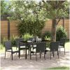 Trädgårdsmatgrupp med kudde 7 pcs Svart vidaXL 200 x 80 x 73 cm – miniatyr 1