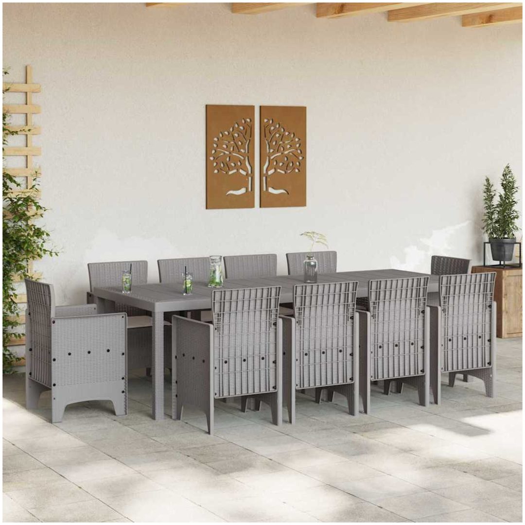 Trädgårdsmatsal 11 pcs Ljusgrå Konstrotting vidaXL 250 x 100 x 73 cm – bild 3