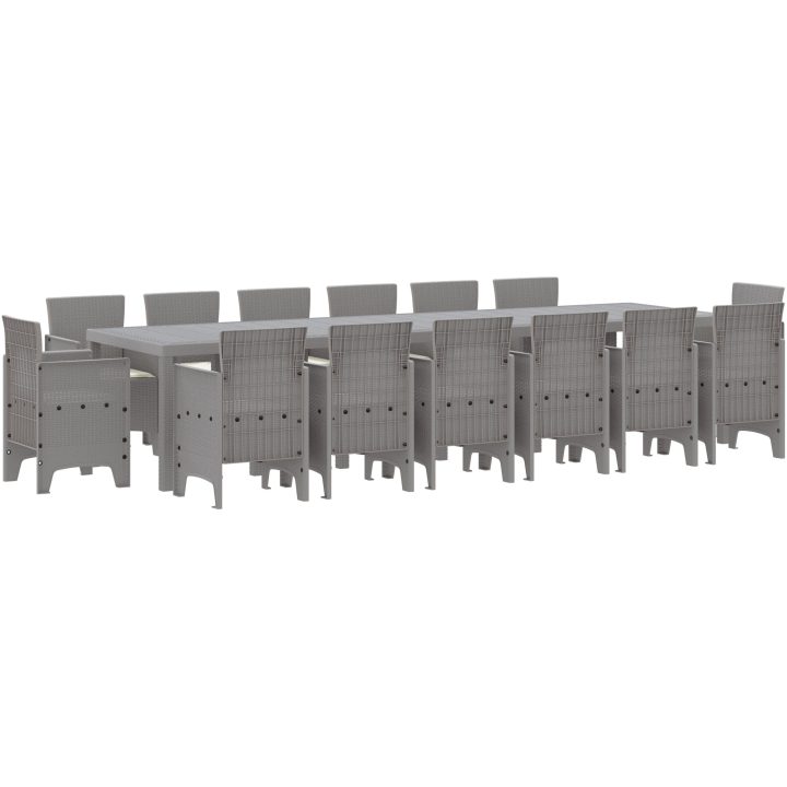 Trädgårdsmatsal 15 pcs Ljusgrå Poly Rattan, Aluminium vidaXL 14 - Sits – bild 2