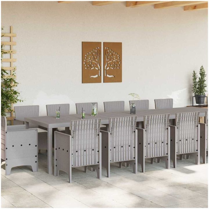 Trädgårdsmatsal 15 pcs Ljusgrå Poly Rattan, Aluminium vidaXL 14 - Sits – bild 3