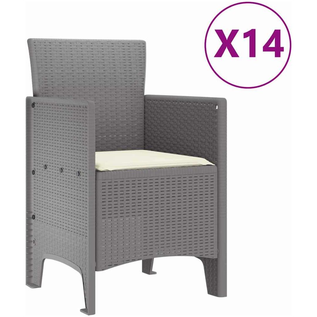 Trädgårdsmatsal 15 pcs Ljusgrå Poly Rattan, Aluminium vidaXL 14 - Sits – bild 5