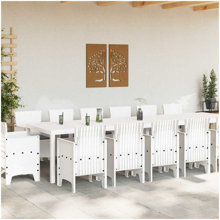 Trädgårdsmatsal 15 pcs Vit Plast-rattan och metall vidaXL Large – bild 3
