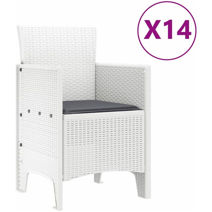 Trädgårdsmatsal 15 pcs Vit Plast-rattan och metall vidaXL Large – bild 5