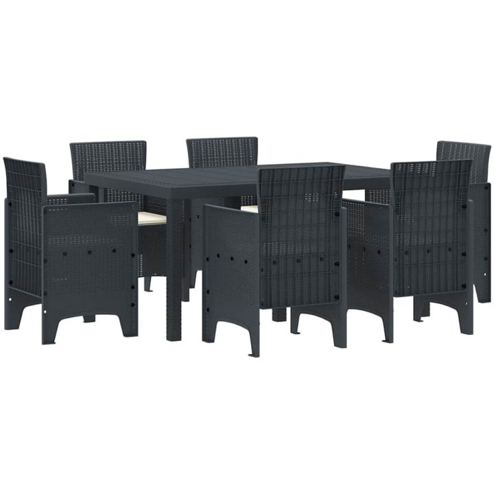 Trädgårdsmatsal 7 pcs Antracit PE Rattan vidaXL 150 x 100 x 73 cm – bild 2