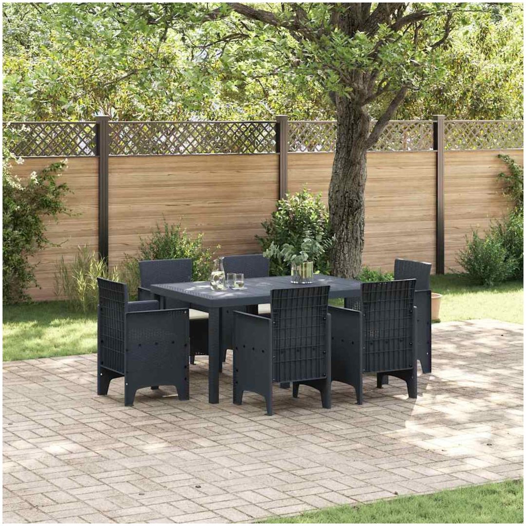Trädgårdsmatsal 7 pcs Antracit PE Rattan vidaXL 150 x 100 x 73 cm