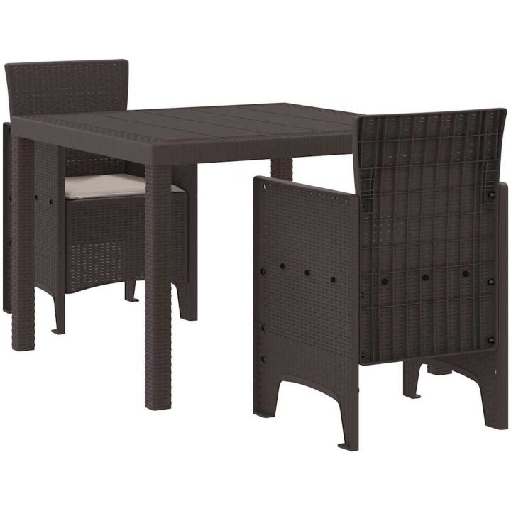 Trädgårdsmatsals-set 3 pcs Brun Polypropylen vidaXL 100 x 100 x 73 cm – bild 2