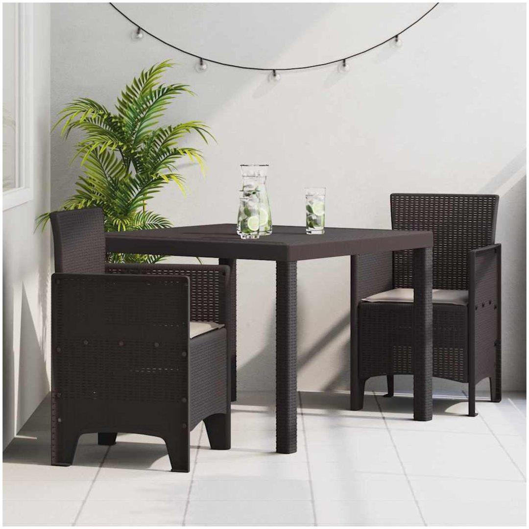 Trädgårdsmatsals-set 3 pcs Brun Polypropylen vidaXL 100 x 100 x 73 cm