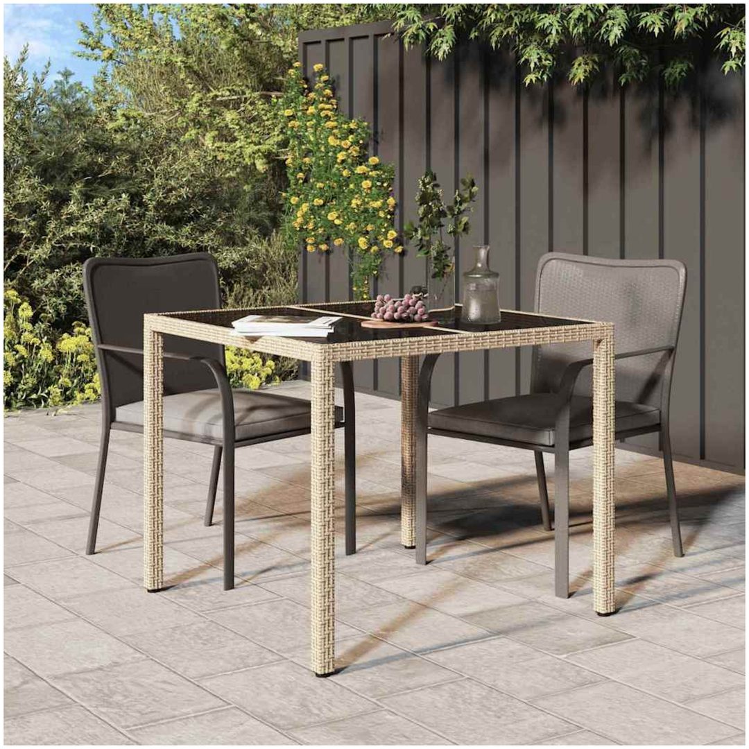 Trädgårdsmatsalsbord Beige Poly Rattan vidaXL 90 x 90 x 75 cm