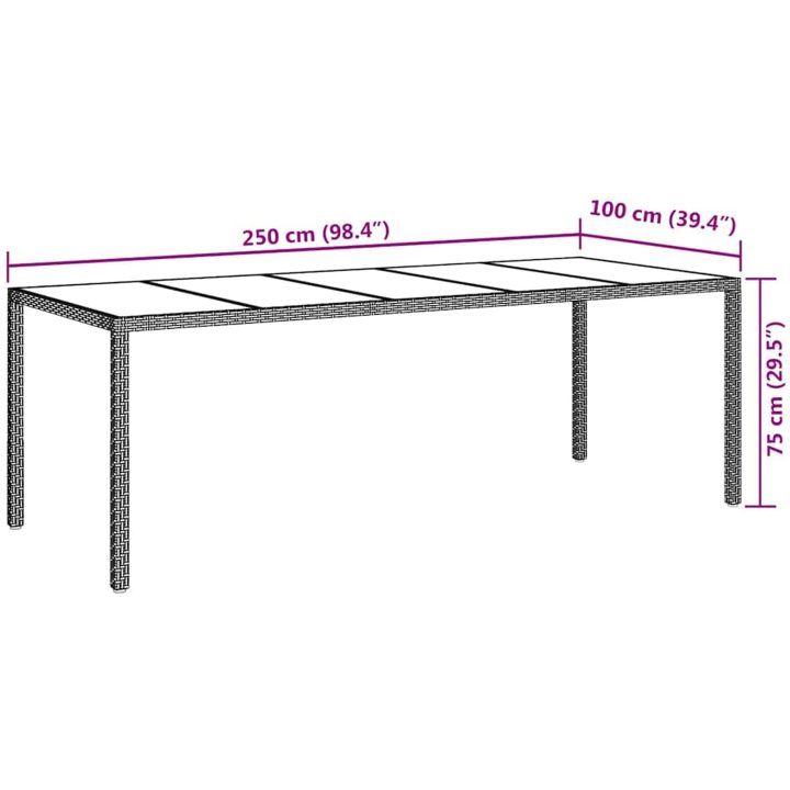 Trädgårdsmatsalsbord Grå Konstrotting vidaXL 250 x 100 x 75 cm – bild 7