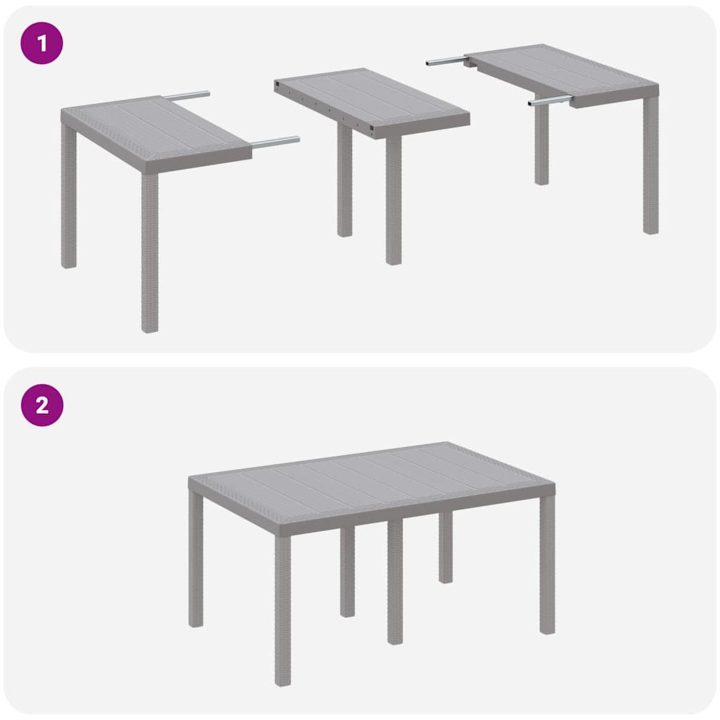 Trädgårdsmatsalset 7 pcs Ljusgrå Plast vidaXL 150 x 100 x 73 cm – bild 10