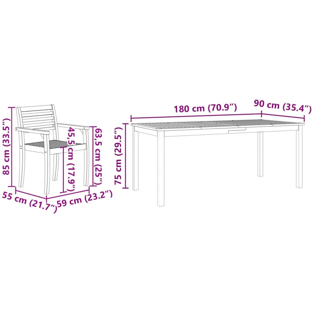 Trädgårdsmatsalset 7 pcs Naturlig vidaXL 180 x 90 x 75 cm – bild 12