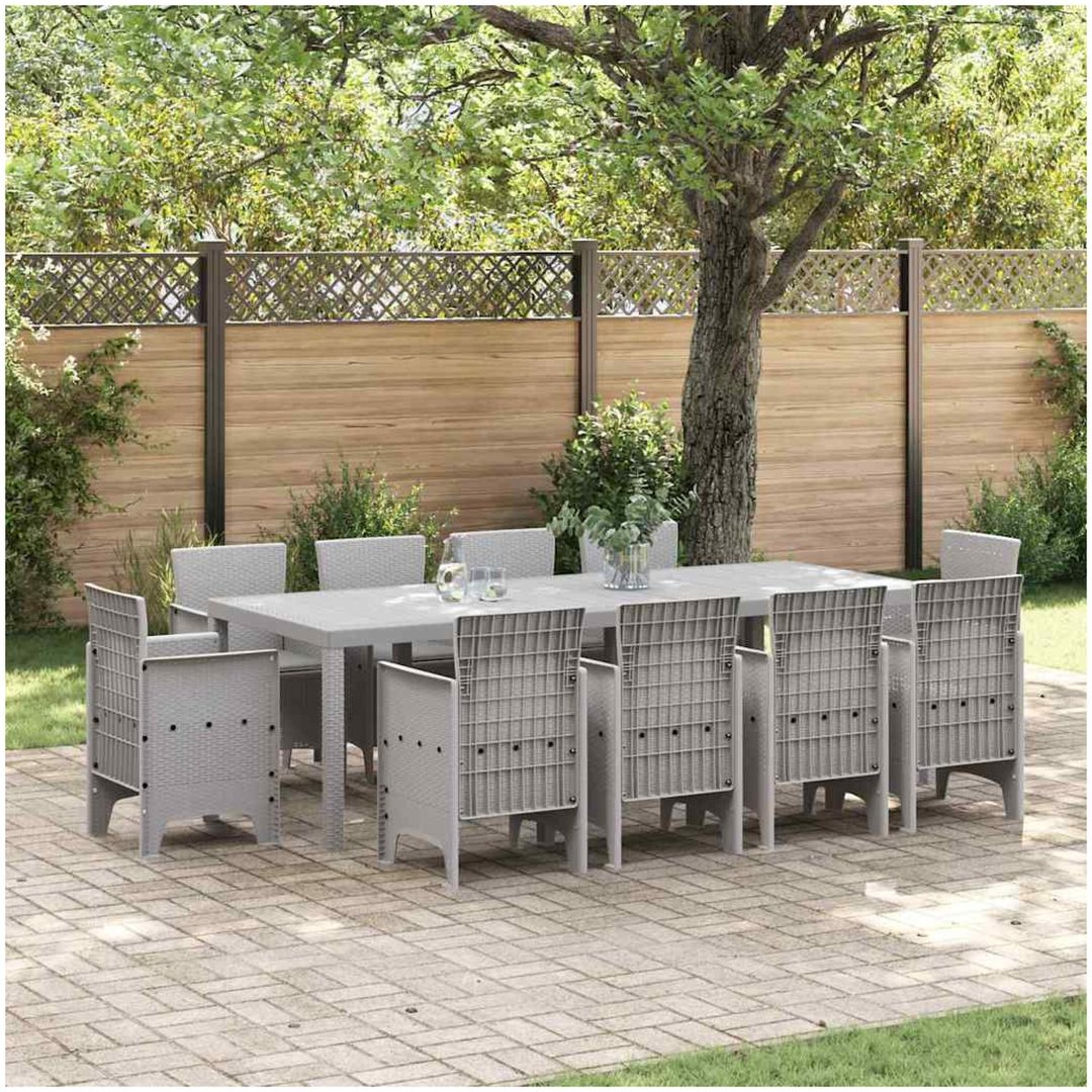 Trädgårdsmatsalsset 11 pcs Ljusgrå vidaXL 250 x 100 x 73 cm