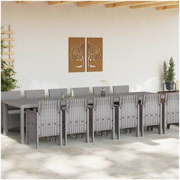 Trädgårdsmatsalsset 13 pcs Ljusgrå Poly rattan & Stål vidaXL Stor – bild 3