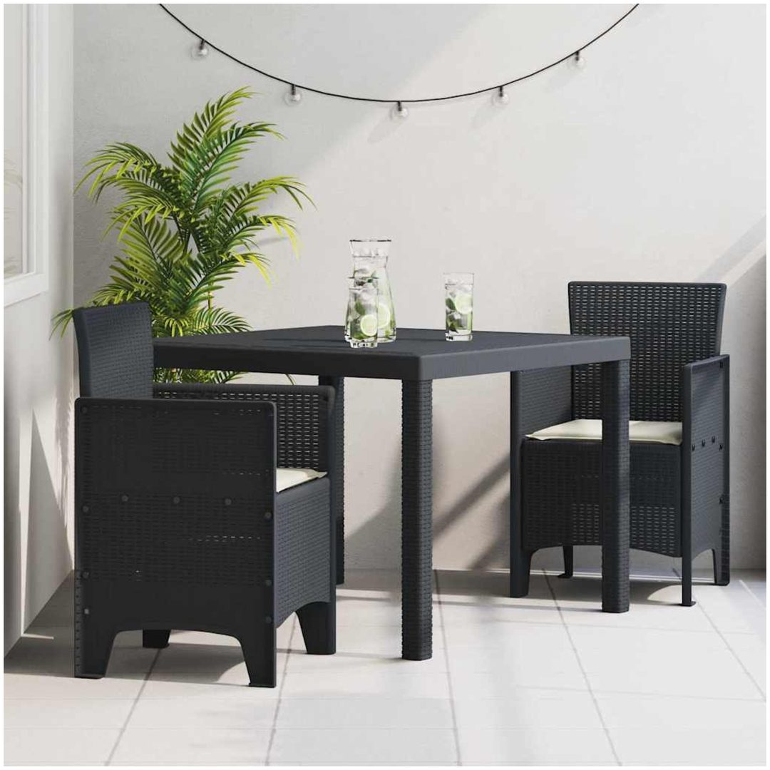 Trädgårdsmatsalsset 3 pcs Antracit Plast vidaXL 100 x 100 x 73 cm
