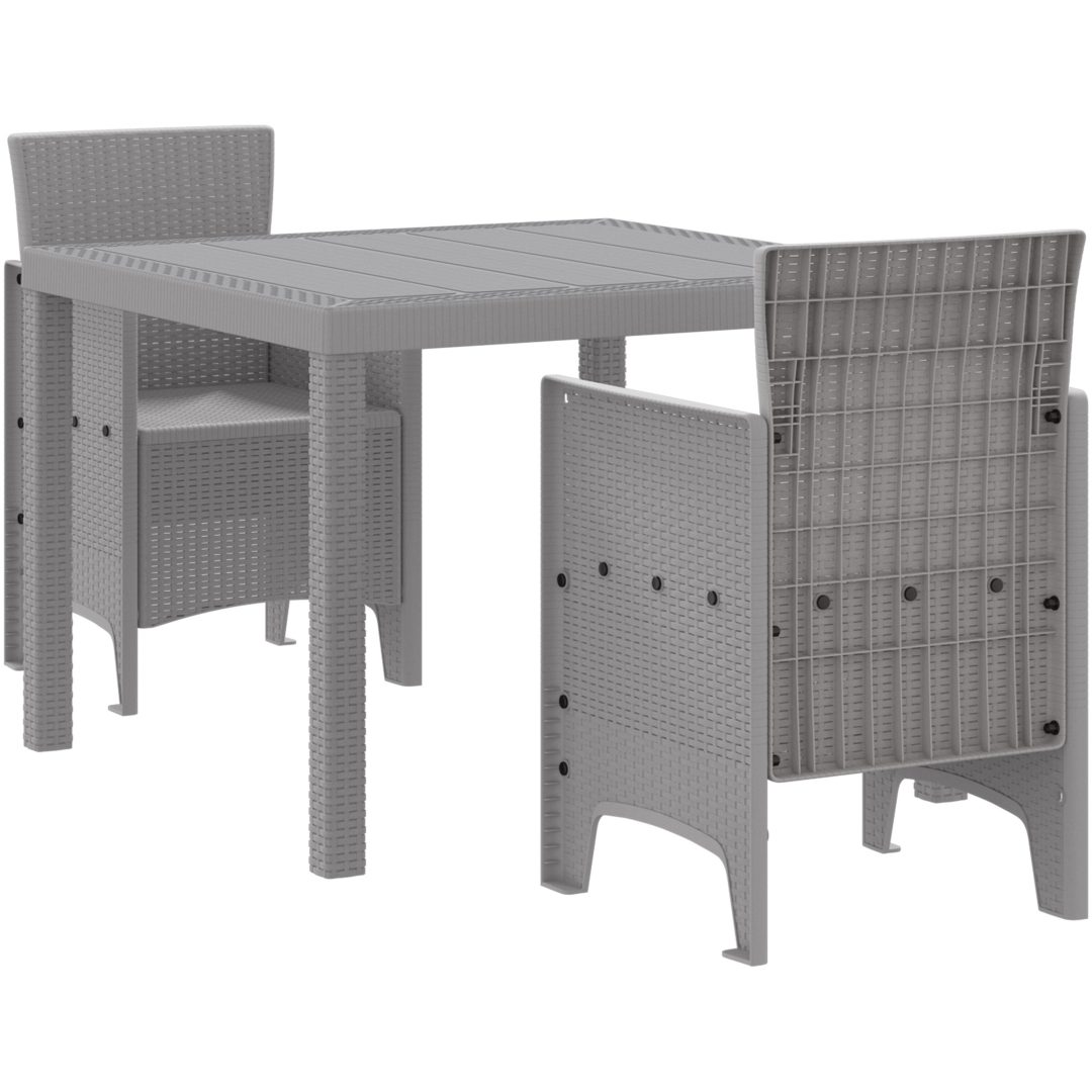 Trädgårdsmatsalsset 3 pcs Ljusgrå Plast vidaXL 100 x 100 x 73 cm – bild 2