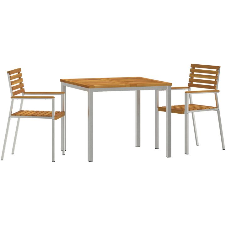 Trädgårdsmatsalsset 3 pcs Massivt akaciaträ & rostfritt stål vidaXL 90 x 90 x 75 cm – bild 2