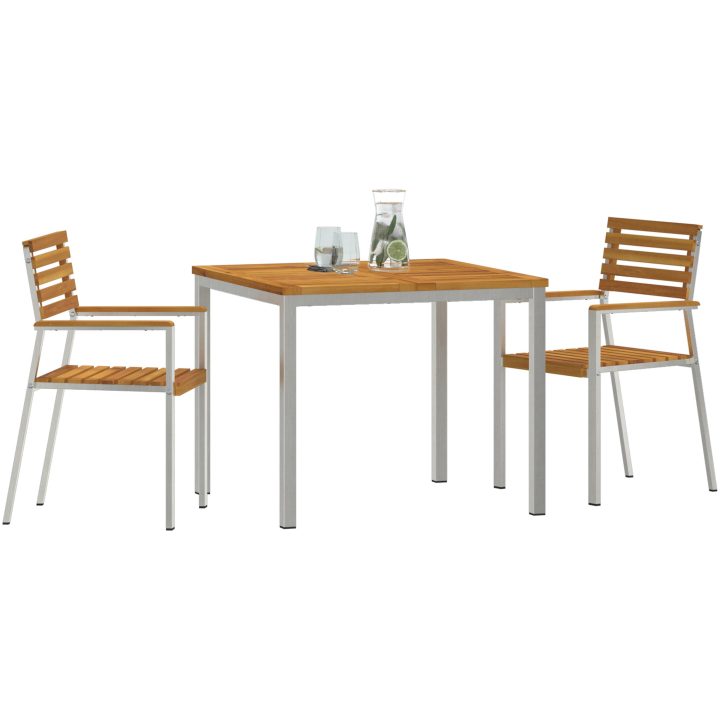 Trädgårdsmatsalsset 3 pcs Massivt akaciaträ & rostfritt stål vidaXL 90 x 90 x 75 cm – bild 3
