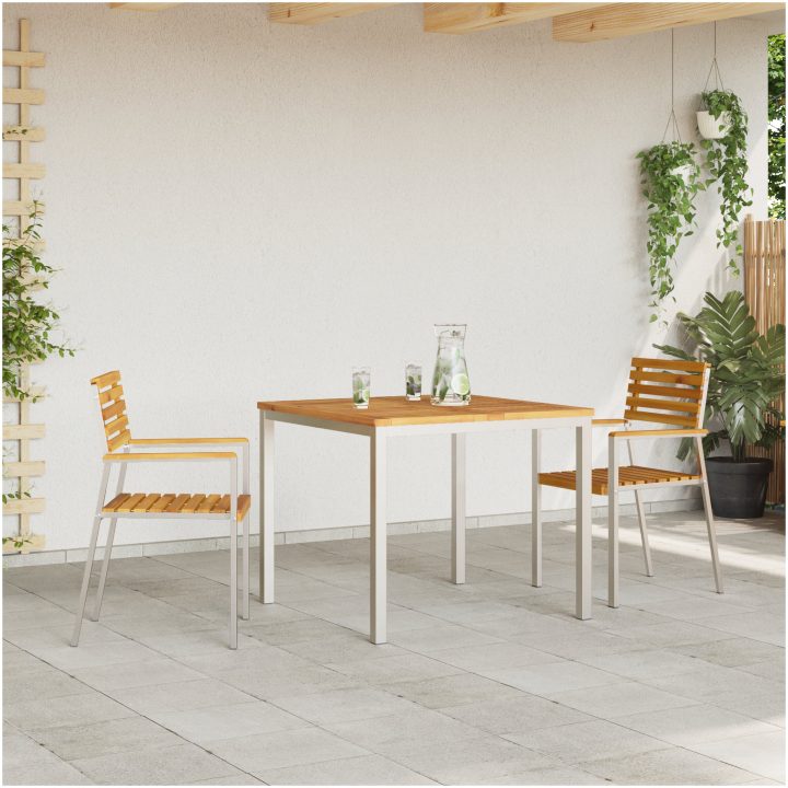 Trädgårdsmatsalsset 3 pcs Massivt akaciaträ & rostfritt stål vidaXL 90 x 90 x 75 cm – bild 4