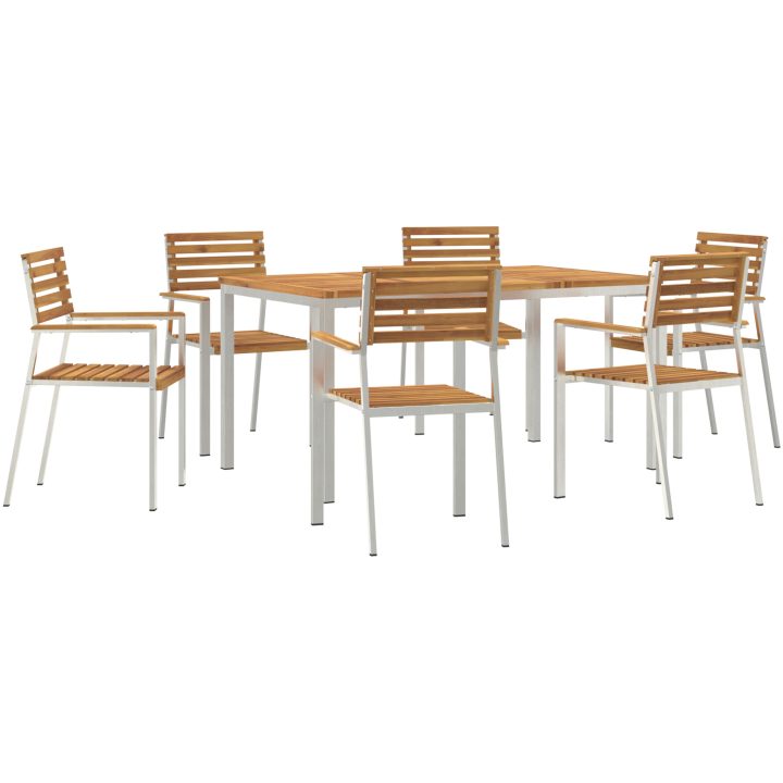Trädgårdsmatsalsset 7 pcs Massivt akaciaträ & rostfritt stål vidaXL 150 x 90 x 75 cm – bild 2