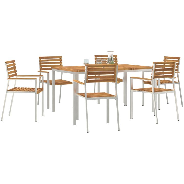 Trädgårdsmatsalsset 7 pcs Massivt akaciaträ & rostfritt stål vidaXL 150 x 90 x 75 cm – bild 3