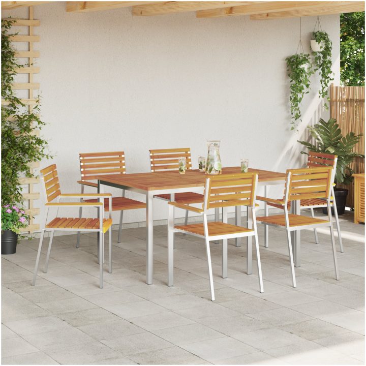 Trädgårdsmatsalsset 7 pcs Massivt akaciaträ & rostfritt stål vidaXL 150 x 90 x 75 cm – bild 4