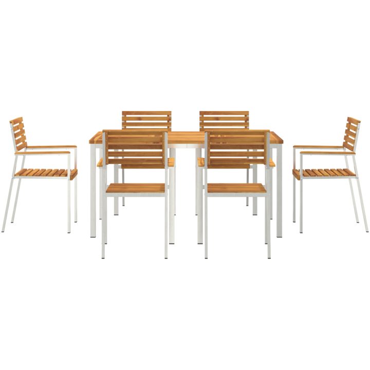 Trädgårdsmatsalsset 7 pcs Massivt akaciaträ & rostfritt stål vidaXL 150 x 90 x 75 cm – bild 7