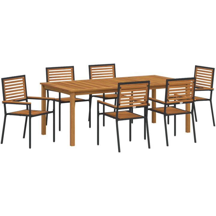 Trädgårdsmatsalsset 7 pcs Svart Metall & Trä vidaXL 200 x 100 x 74 cm – bild 2