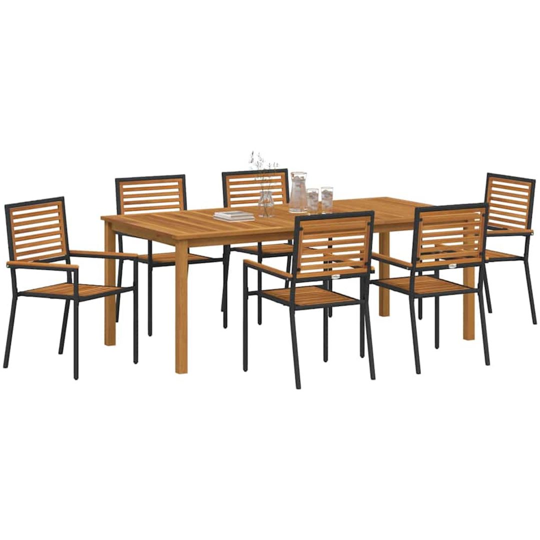 Trädgårdsmatsalsset 7 pcs Svart Metall & Trä vidaXL 200 x 100 x 74 cm – bild 3