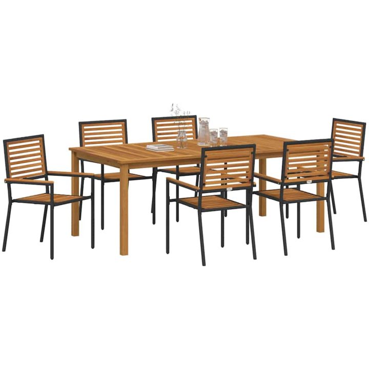 Trädgårdsmatsalsset 7 pcs Svart Metall & Trä vidaXL 200 x 100 x 74 cm – bild 3
