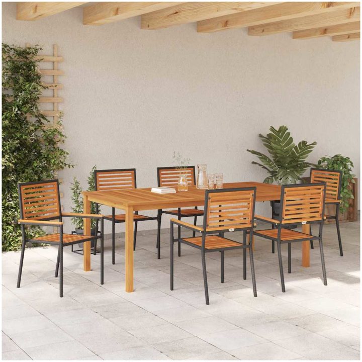 Trädgårdsmatsalsset 7 pcs Svart Metall & Trä vidaXL 200 x 100 x 74 cm – bild 4