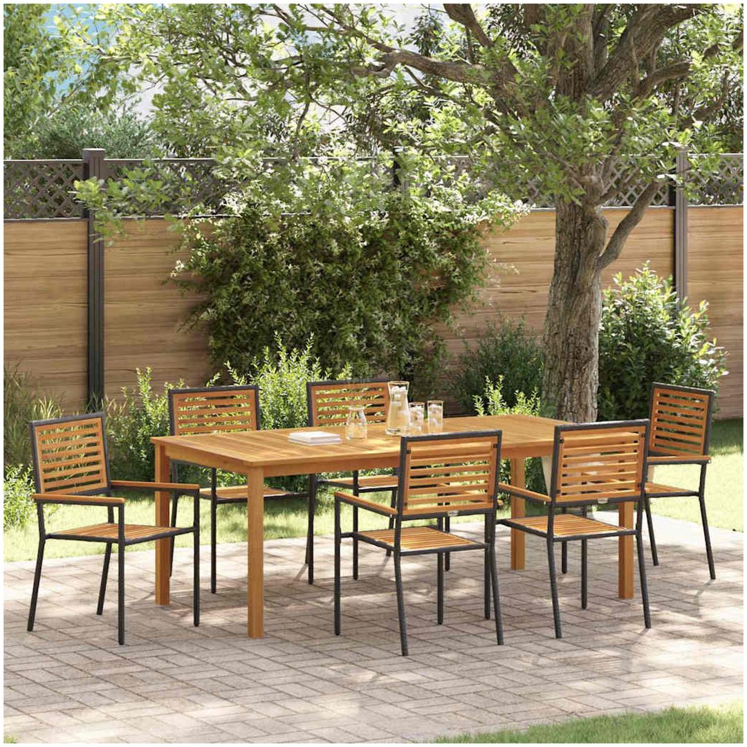 Trädgårdsmatsalsset 7 pcs Svart Metall & Trä vidaXL 200 x 100 x 74 cm
