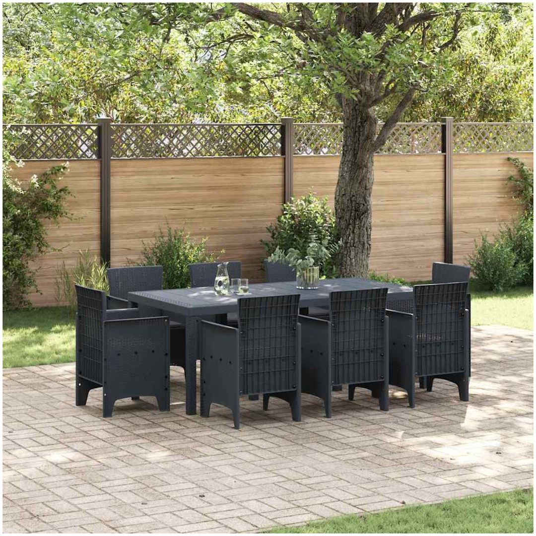 Trädgårdsmatsalsset 9 pcs Antracit Polypropylen vidaXL 200 x 100 x 73 cm