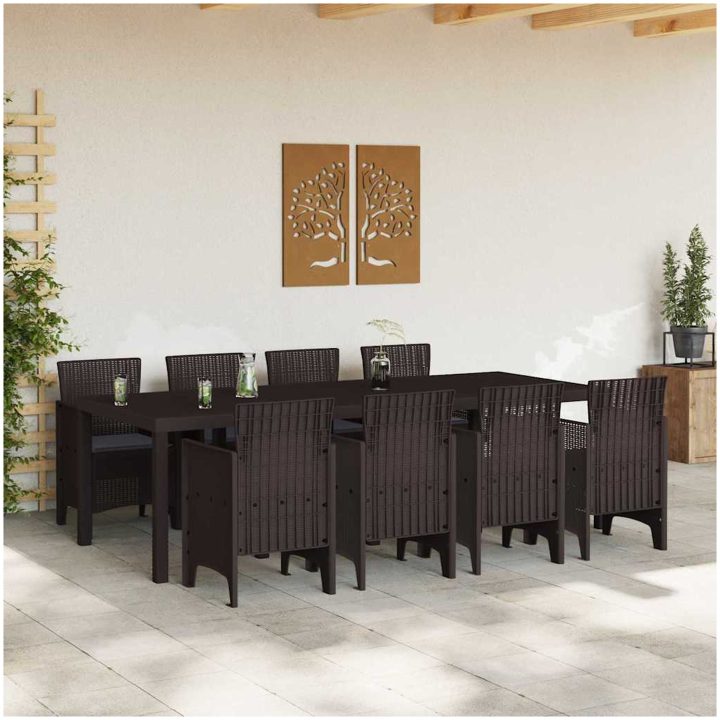 Trädgårdsmatsalsset 9 pcs Brun Konstrotting vidaXL 250 x 100 x 73 cm – bild 3